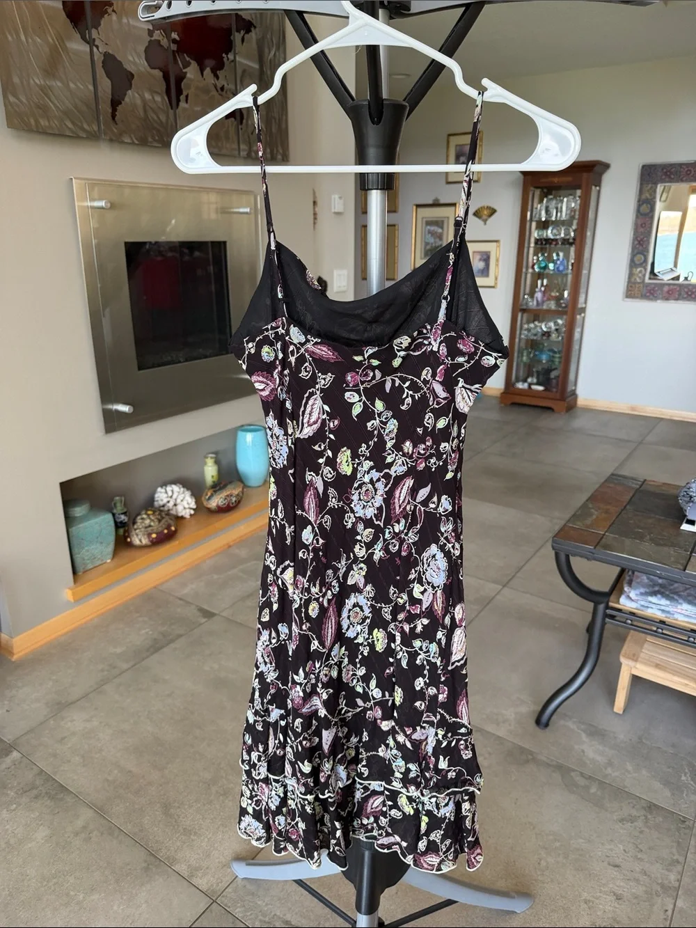 Lily floral spaghetti strap dress- black purple blue lilac size M - Picture 4 of 7
